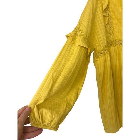 Lumiere Cotton Gold V Neck Puff Sleeve Ruffle Relaxed Fit Shorts Romper New Med - Picture 5 of 13